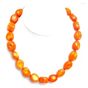 Choker Qingmos 14-18mm Baroque Natural Orange Coral Necklace For Women With Genuine Jewelry 18" 5140