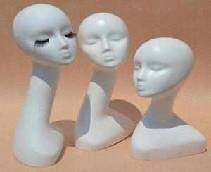 Gloss White Female Mannequins Head Long Neck Model Head Hair Displayer för Wig Hat Scarf utan smink4303062