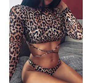 2020 sexy stampa leopardo tre pezzi bikini set costumi da bagno donna costume da bagno maglia maniche lunghe Sunsn Beach Cover Up costumi da bagno1023283