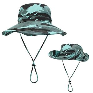 Moda larga borda camuflagem boonie chapéu para homens mulheres verde ao ar livre panamá boné tático balde chapéus caminhadas camo sol bonés 240103