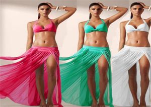 Sarongs kadınlar şeffaf örgü bikini örtbas düz renkli yaz uzunluğundaki elbise plajı saronglar pareo uzun şal elbise bölünmüş etekler7711073