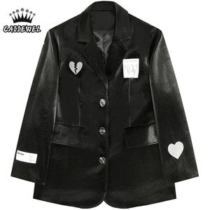 Ceket Sokak Giyim Nakış Kadınlar Blazer Vintage Uzun Kollu Ceket Giysileri Büyük Boy Siyah Moda Üstleri Bayanlar Bol Blazer Ceket