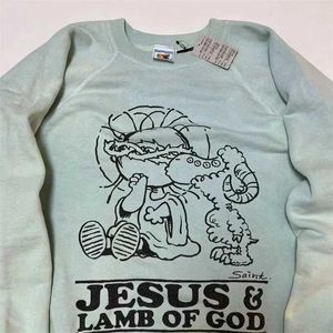 Herrtröjor tröjor 24ss tvättade hål helgon michael överdimensionerade hoodies män kvinnor 1 1 bästa kvalitet Jesus tröjor J240103