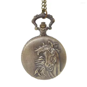 Pocket Watches (10pcs In) Antique Horse Quartz Watch Necklace Chain Mens Pendant Party Promotion Unique Gift