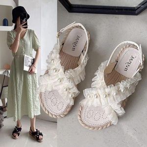 Sandals Roman Style For Women Summer 2024 No Heel Flat Rubber Ladies Shoes Footwear Beach Vintage Breathable Fashion Daily H