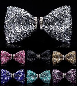 Neckband Fashion Tuxedo Bow Tie Men Röd och svart kristallglas Groom gifta sig med bröllopsfest Färgglada randiga fjäril Cravats Mens4340417