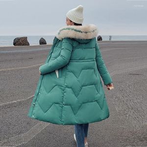 Casacos de Trench das Mulheres 2024 Oversized Grosso Jaqueta de Inverno Mulheres Com Capuz Gola de Pele Para Baixo Casaco de Algodão Longo Feminino Parkas Mujer Maxi