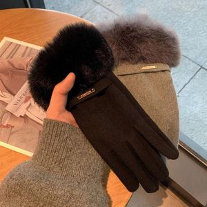 Fäustlinge Designer Touchscreen Winter Damen Dicke, winddichte Plüsch-Baumwollhandschuhe Radfahren und Fahren Kältebeständige Fünf-Finger-Handschuhe wer