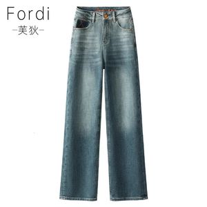 Retro wideleg jeans för kvinnor 2023 stilbyxor vinter n version highwaisted rakleg långa byxor 240115