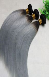 オンブルグレーの人間の髪織りストレートブラジルのビーギンヘアバンドル2トーンカラーグレーヘアバンドル最高品質5418498