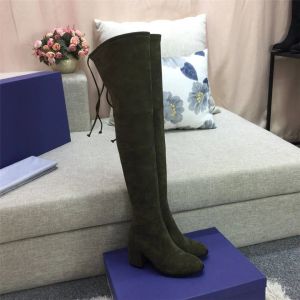 Women Classic Designer Over The Knee Boots Womens Winter Army Green Suede High Boots Size Europe 34-42