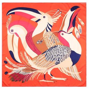 Scarves Manual Hand Rolled Twill Silk Scarf Women Toucan Bird Print Square Wraps Echarpes Foulards Femme Bandana Hijab 90CM8418201