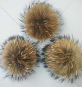 15cm Large Real Natural Raccoon Fur Pompom Ball W Button On Hat Bag Charm Key Chain Keyring DIY Accessories4609388