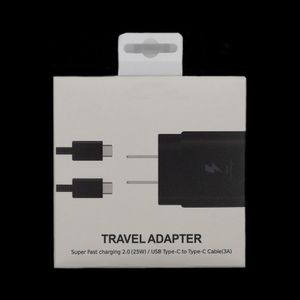 2 In 1 OEM Kalite Şarj Cihazları USB C Hızlı Şarj Kablosu 1m 3ft AB ABD Hızlı Şarj Cihazı 20W Güç Duvar Fişi 25W Samsung Not 10 S 10 20 21 EP-TA800 Perakende Kutusu ile