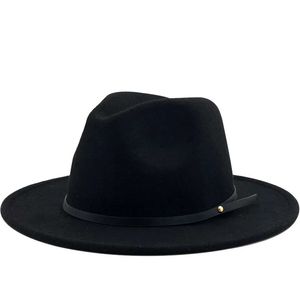 545660 cm kobiety wełniane wełny vintage gangster trilby poczuł fedora kapelusz z szerokim dżentelmenem elegancka dama zimowa jesienna jazz czapki 240102