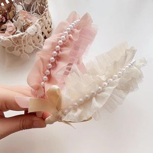 ヘアアクセサリー卸売12pcs/2c Tutu Pearl Hairbands Tulle Floral Bow Hard Headbands Fashion Headwear Boutique for Girls