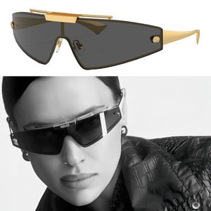 Womens wide mask Sunglasses O2265 Lady HORIZON SGH Eyewear Metal Frame Temple Lens color Dark Gray and Gold-tone Mirror