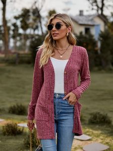 Women's Long Sweater Cardigan Autumn Winter Fashion Brushed Pit Stripe Oversized V-neck Loose Knitted Jacket Tops Female Coats 240102