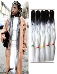 Xpression Braiding Hair Extensions Jumbo flätor hår 24 tum 100 gpc svart vit 1B60 Två ton ombre flätningslåda syntetiskt hår 5240434