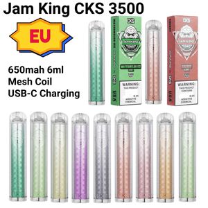 ジャムキングCKS 3500蒸気帯倉庫ストックジュースフレーバー6MLプレフィル650MAH USB-C充電メッシュコイル3500ベープバーフレーバーvs MRVIバーバンベイプ