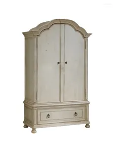 Hangers French Solid Wood American Country Vintage White Old Oak Wardrobe Two Doors