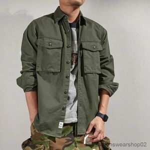 Men's Casual Shirts Men's autumn and winter coat thick casual jacket retro tooling sleeve shirt