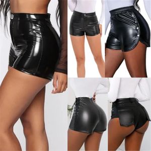 Saias Mulheres Sexy Faux Leather Shorts Preto Garota Alta Praia de Casta Quente YF049#819