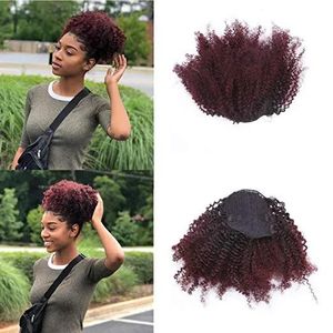 Hästsvansar ombre kinky lockig dragkärlek hästsvans förlängning 1b/99j ombre hästsvans toppstängning puff hårstycke klipp i 120 g afro kinky curly hai