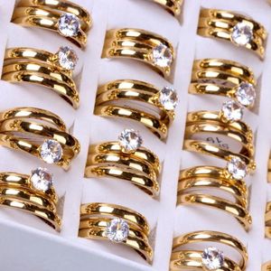 Cluster Rings Arrivals Wholesale 60pcs(20Sets) Gold Plate Couples Ring Wedding Band Zircon Party Jewelry For Men Women's