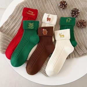 Women Socks JT Christmas Men's and Women's Stockings Mid-tube Bomull broderad tecknad karaktär