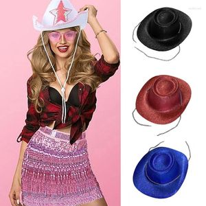 Berety błyszczący proszek kowbojski kapelusz dla kobiet mężczyzn szeroko rdzeniowa rola odgrywać cowgirl karnawałowy impreza rekwizytów Bachelorette Wear