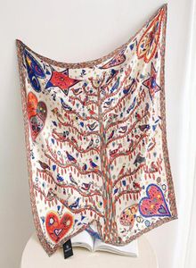 90 cm Podręczne ręczne Ręczne Twill Jedwabny szalik Kreskówka Kreskówka Big Tree Print Curled Square Scalis Echarpes Faulards Femme Wrap Bandana x5880730