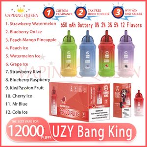 UZY Bang King 12000 Puff Descartáveis E Cigarros 0.8ohm Mesh Coil 23ml Pod Bateria Recarregável Eletrônico Cigs Puff 12K 0% 2% 3% 5% Vape Pen Kit Fonte Fabricante