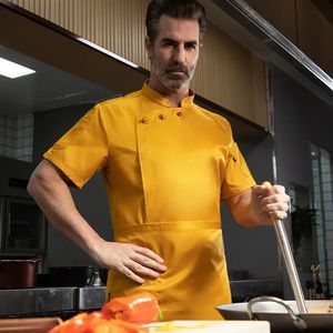 Chef Clothes Uniform Restaurant Kitchen Cooking Coat Short Sleeve Waiter Work Jackets Professional Overalls Outfit 240102