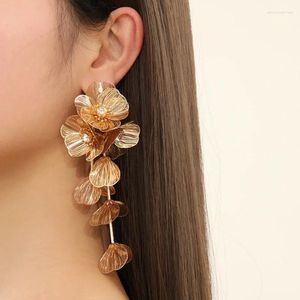 Dingle örhängen lyxig lång metall blomma tofs fisktail rose för kvinnor personlighet temperament gyllene smycken mode