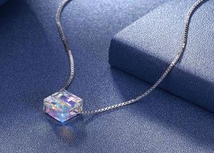 Lekani Blue Cube Crystals från Rovski 925 Sterling Silver Square Form Pendant Wedding Jewelry Necklace4703830