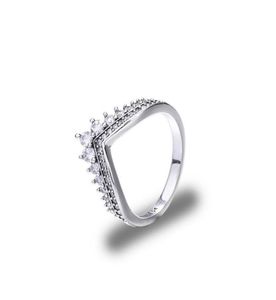 Transparent CZ diamond princess wishing ring set original box suitable for 925 sterling silver ladies and girls wedding crown ring5081649
