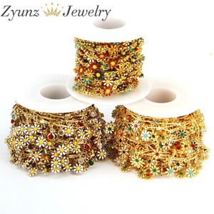 Bracelets 5 Meters, Charm Flower Chain Gold Plated Enamel Flower Beaded Chains for Necklace Bracelet Earrings Diy Jewelry Making