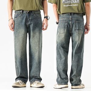 Wide Leg Jeans Men Baggy Pants Summer Straight Cut Loose Retro Blue Denim Streetwear Fashion Pockets Vintage Man Clothes 240102