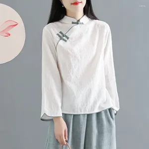 Roupas étnicas Tradicional Chinês Algodão Linho Camisa Blusa Vintage Senhora Sólida Tops Oriental Hanfu Estilo Mulheres 11101