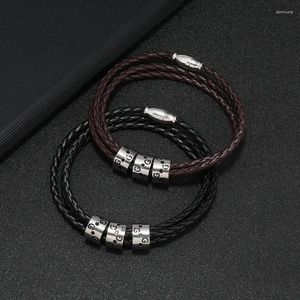 Urok Bracelets wielowarstwowy Amazon Mężczyznowy skórzane akcesoria do tkanej linii tytanowe litera stalowa prosta