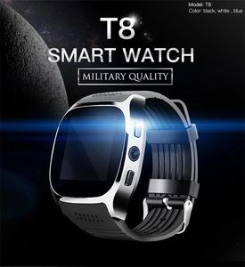 Watches% 100 yüksek kaliteli T8 Bluetooth Akıllı Saatler ile kameralı telefon arkadaşı SIM kart pedometresi yaşamı su geçirmez android iOS akıllı saat