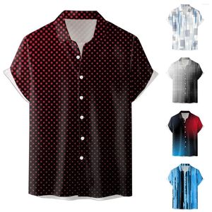 Camisetas masculinas masculas 3D de impressão digital bolso de bolso lapela de manga curta camisa de blusa metálica colarinho pijama slim fit