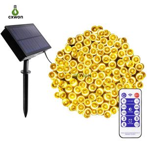 Strings Solar String Light Outdoor Upgraded 8 work Modes Timer with remote control 100LEDs 200LEDs Christmas Lights for Halloween Garden B