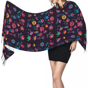 Scarves Mexico Day Of Dead Floral Scarf Winter Long Large Tassel Soft Wrap Pashmina