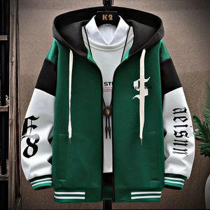 Giacche da baseball con cappuccio Hip Hop Uomo Harajuku Lettera stampata Patchwork Cappotti Streetwear Casual Allentato Varsity Jakcet Unisex Verde 240103