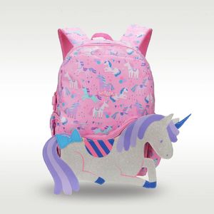 Australien Smiggle Original Children's Schoolbag Girls ryggsäck rosa Unicorn Waterproof Hat School Supplies 4-7 år gammal 16 tum 240102