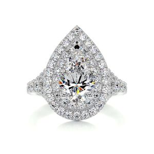 Sgarit Trendy Jewelry 14K الذهب الأبيض 1.5Ct Cut Pear Cut Double Halo Moissanite Diamond Leading Learing for Women