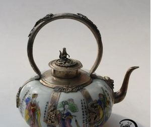 Artesanato China de porcelana feita à mão Bronze The Oito Immortals Tea Kettle Wine Pot