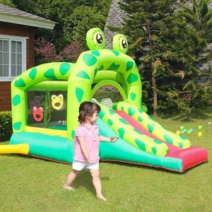 Swings Cartoon Frog Outdoor Liten uppblåsbar studsare Bounce House med Slide Children's Playground Naughty